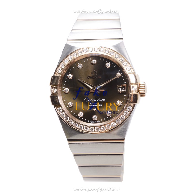 Omega 123.25.38.21.63.001 Constellation Auto 18kt Rose Magic Diamond Replica Watch - Image 2