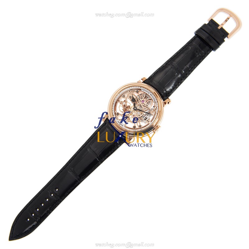 Franck Muller 7042 B S6 SQT 5N Automatic Skeleton 18kt Rose Gold Black Alligator Replica Watch - Image 2