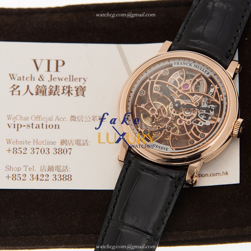 Franck Muller 7042 B S6 SQT 5N Automatic Skeleton 18kt Rose Gold Black Alligator Replica Watch - Image 5