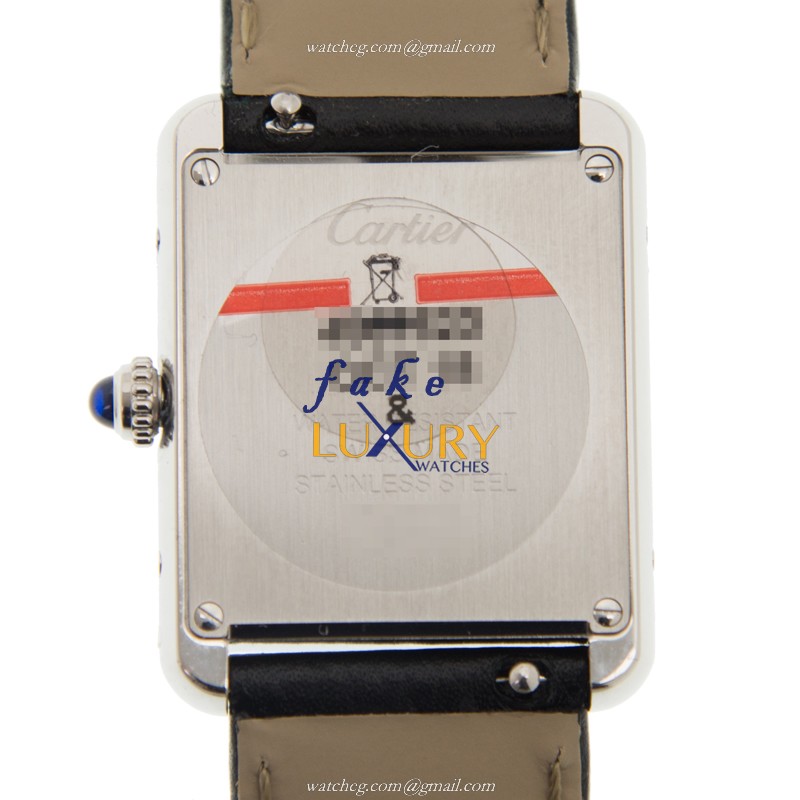 Cartier WSTA0030 TANK Quartz Stainless Steel Replica Watch - White Dial, Black Cowhide Strap - Image 3