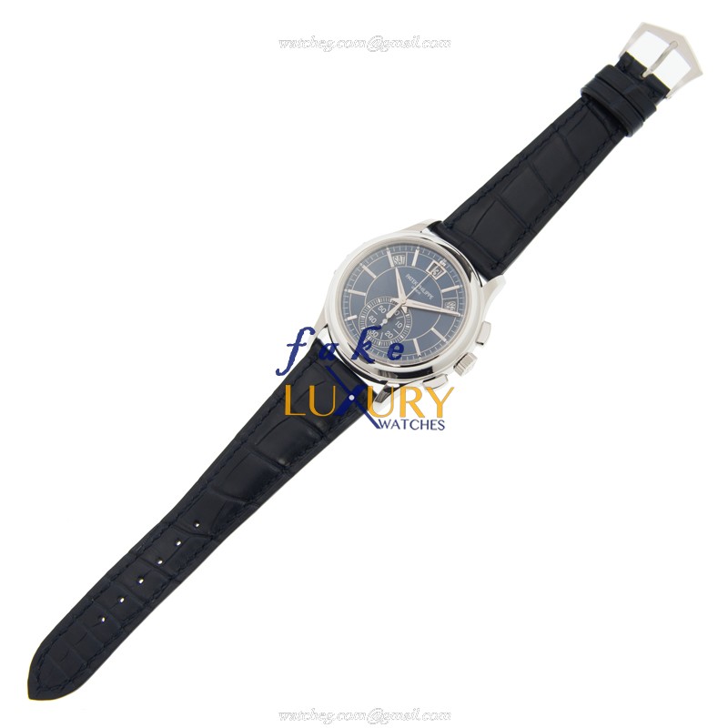 Patek Philippe 5905P-001 Replica Watch, Automatic Movement, Blue Dial, 950 Platinum Case, Alligator - Image 2