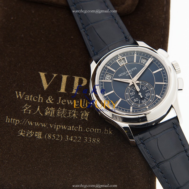 Patek Philippe 5905P-001 Replica Watch, Automatic Movement, Blue Dial, 950 Platinum Case, Alligator - Image 5