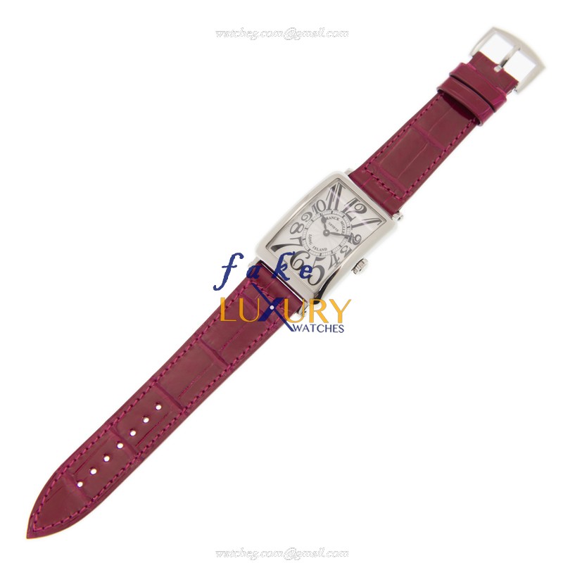 Franck Muller 952 QZ AC-WHITE Long Island Quartz Stainless Steel Silver Dial Red Strap Replica Watch - Image 2