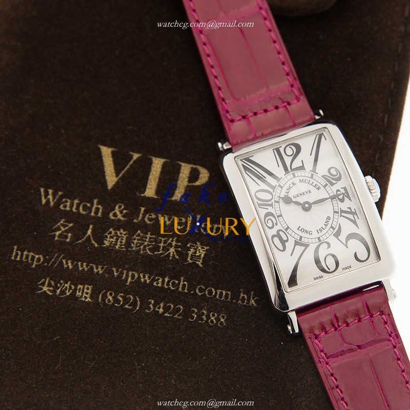 Franck Muller 952 QZ AC-WHITE Long Island Quartz Stainless Steel Silver Dial Red Strap Replica Watch - Image 5