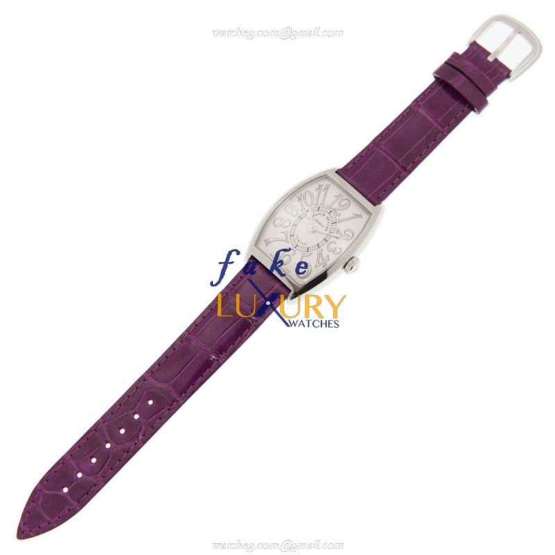 Franck Muller 2852 B QZ REL AC Replica Watch, Quartz Movement, Silver Dial, Purple Alligator Strap - Image 2