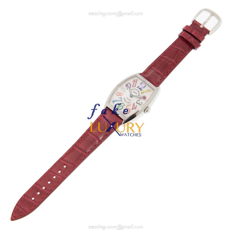 Franck Muller 7502 QZ COL DRM AC Cintree Curvex Replica Watch, Silver Dial, Red Alligator Strap - Image 2