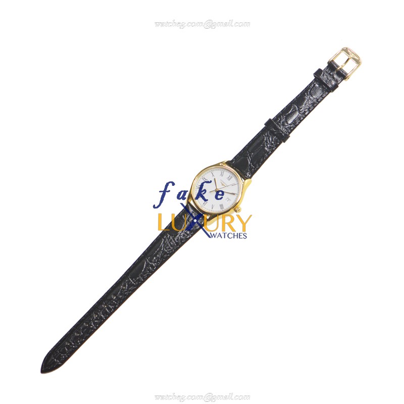 Longines L4.259.2.11.2 Replica Lyre Quartz Watch White Dial PVD Gold Case Black Alligator Strap - Image 3