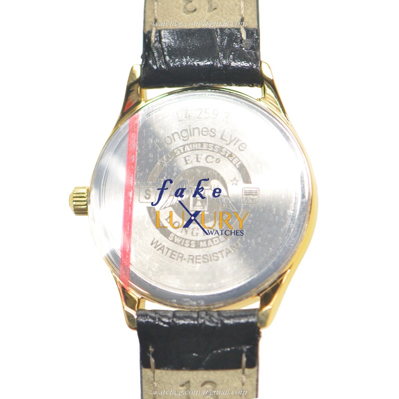 Longines L4.259.2.11.2 Replica Lyre Quartz Watch White Dial PVD Gold Case Black Alligator Strap - Image 4