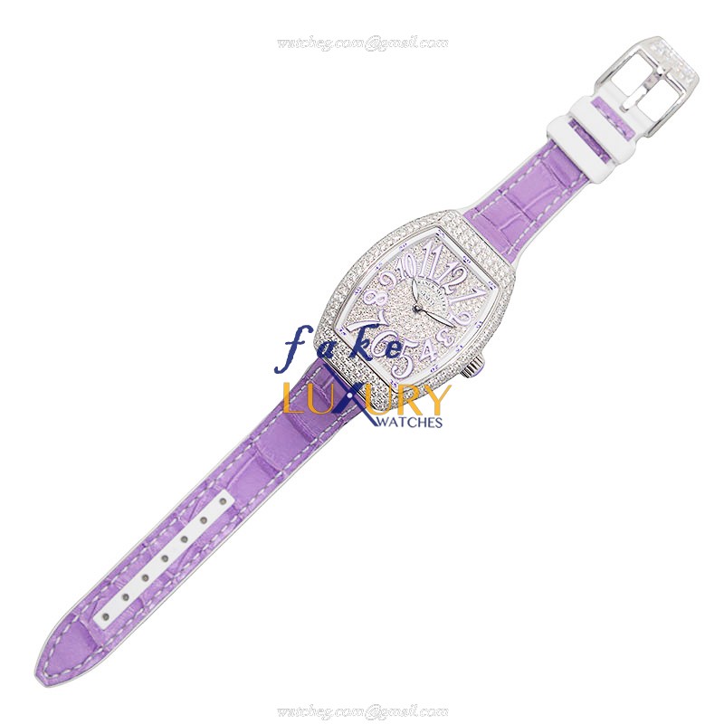 Franck Muller V 32 QZ D CD AC.VL Vanguard Quartz Silver Dial Purple Strap Replica Watch - Image 2
