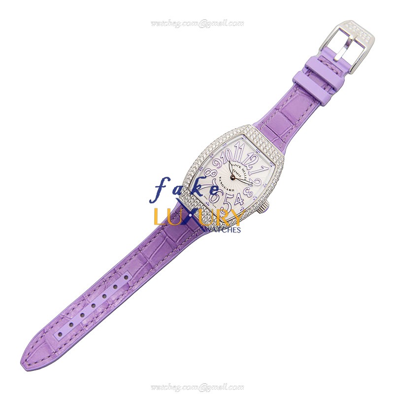 Franck Muller V 32 QZ D AC.VL VANGUARD Quartz Stainless Steel Diamonds Purple Leather Replica Watch - Image 2
