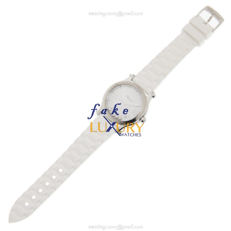 Chopard 278582-3001 Happy Sport Quartz Stainless Steel Watch, White Dial & Rubber Strap Replica - Image 2
