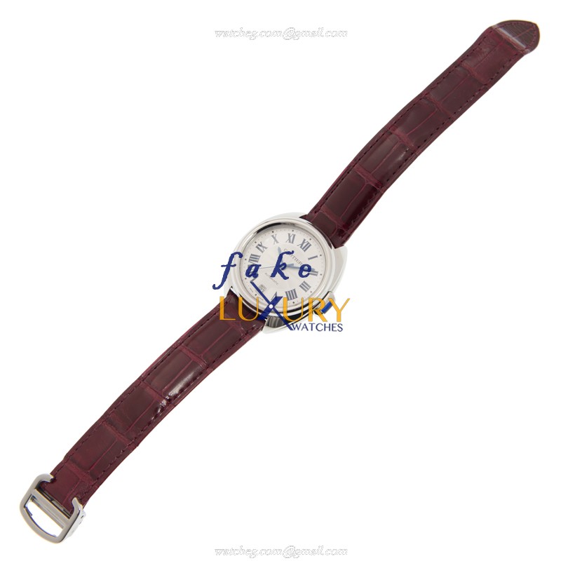 WSCL0017 - Cartier Cle De Cartier Replica Watch Automatic Silver Dial Red Alligator Strap - Image 2