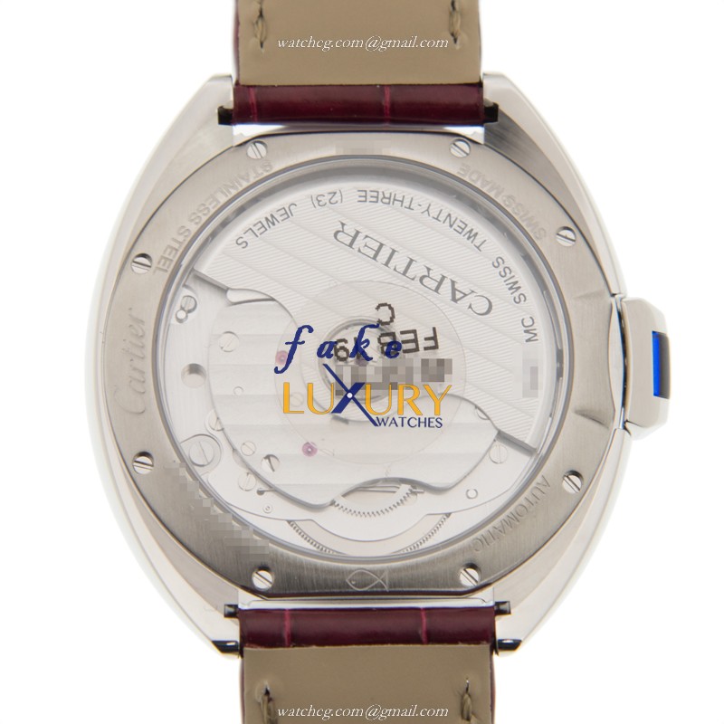 WSCL0017 - Cartier Cle De Cartier Replica Watch Automatic Silver Dial Red Alligator Strap - Image 3