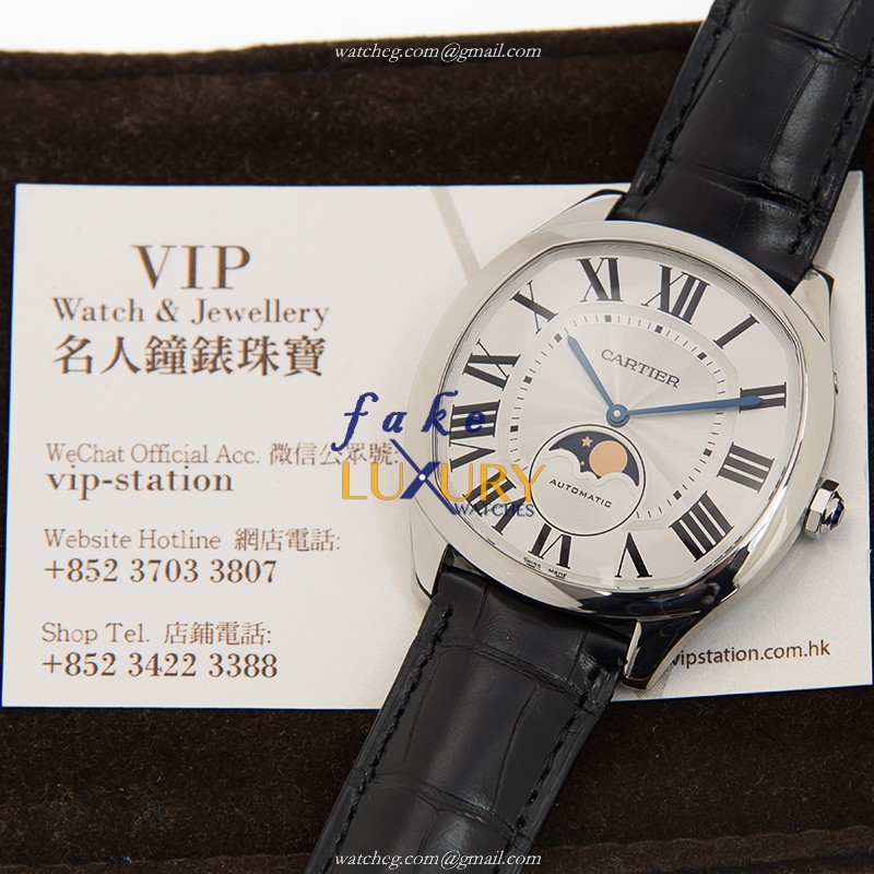 WSNM0008 - Cartier Drive de Cartier Replica Watch - Automatic - Silver Dial Black Alligator Strap - Image 5
