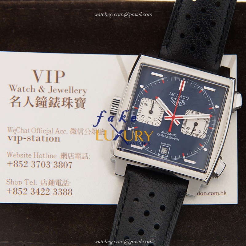 Tag Heuer MANACO CAW211P-FC6356 Automatic Blue Dial Leather Strap Steel Replica Watch - Image 5