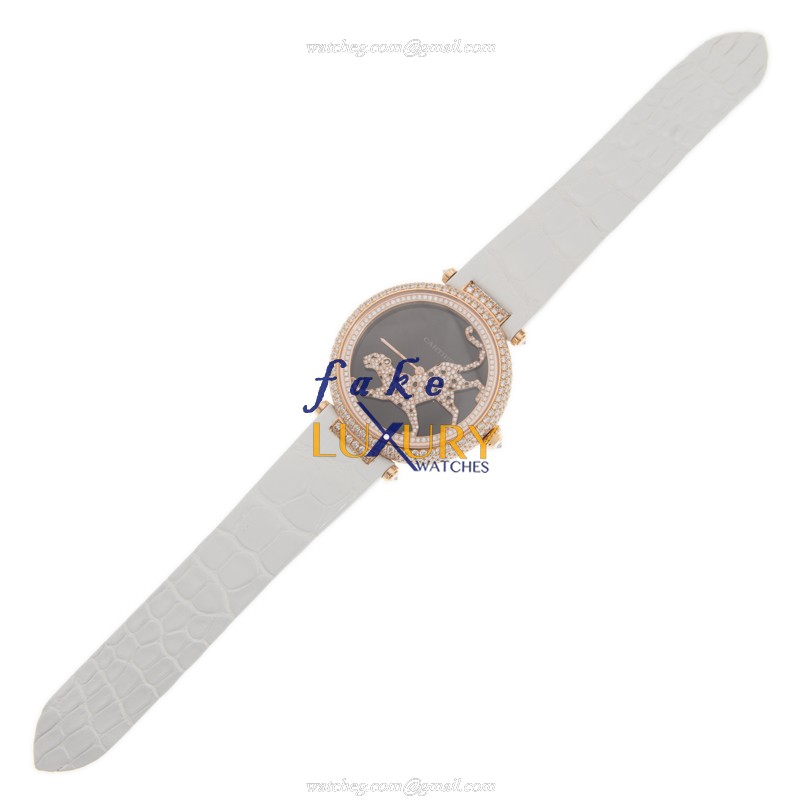 Cartier HPI00684 | Automatic | 18kt Rose Gold & Diamonds | Black Dial | Alligator Strap | Replica - Image 2