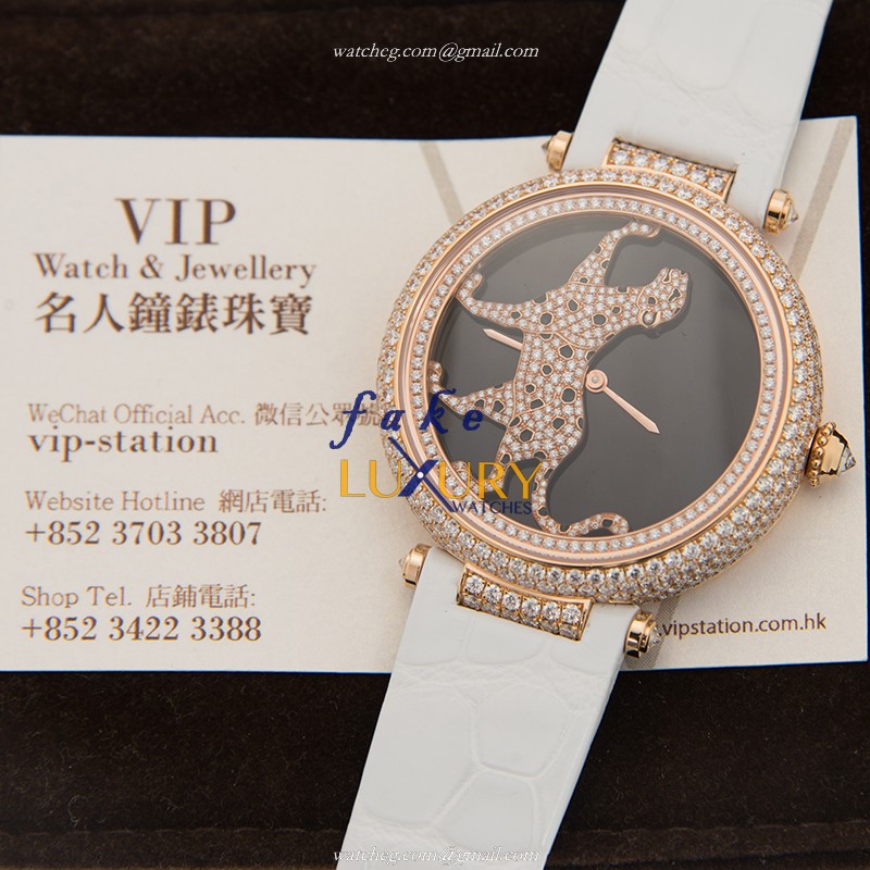 Cartier HPI00684 | Automatic | 18kt Rose Gold & Diamonds | Black Dial | Alligator Strap | Replica - Image 5
