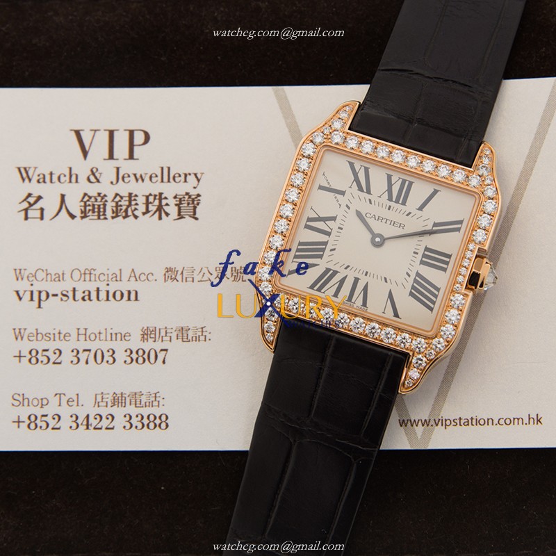 Cartier WH100351 Santos Quartz 18kt Rose Gold & Steel Replica Watch, Luxury Swiss Clone, Silver - Image 5