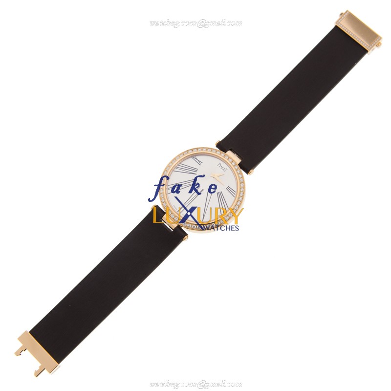 Piaget G0A36243 LIMELIGHT Quartz 18kt Rose Gold Silver Dial Silk Strap Replica Watch - Image 2