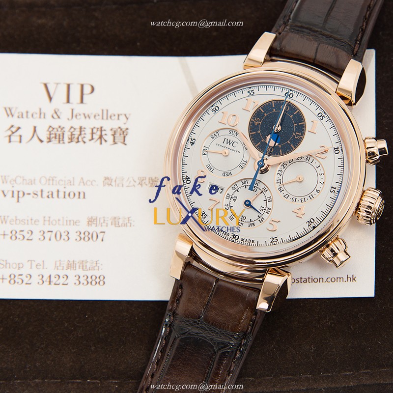 IWC IW392101 Da Vinci Automatic 18kt Rose Gold White Dial Brown Alligator Strap Replica Watch - Image 5