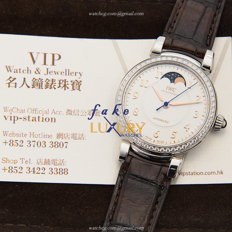 IWC W459307 Da Vinci Replica Watch Automatic Silver Dial Stainless Steel Diamonds Brown Alligator - Image 5