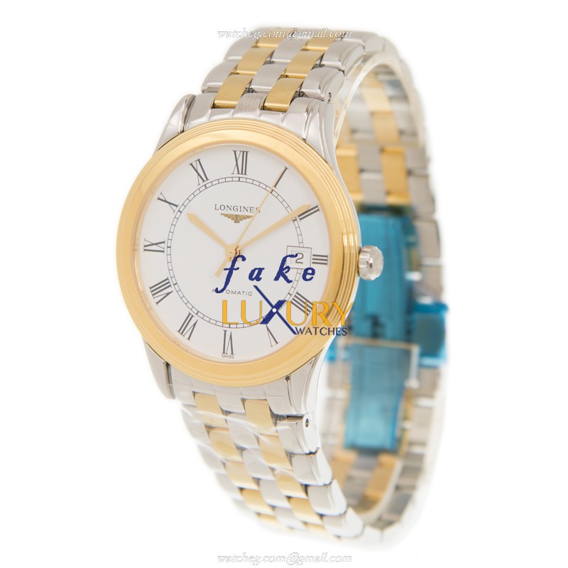 Longines L4.874.3.21.7 FLAGSHIP Automatic Stainless Steel Replica Watch - White Dial, Silver & Gold - Image 3