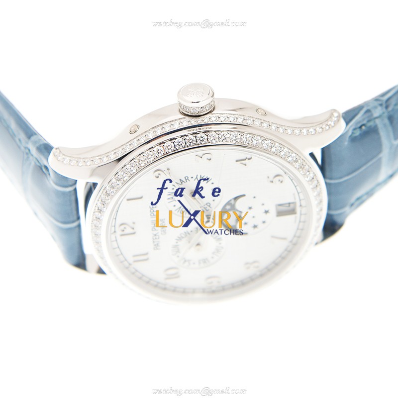 Patek Philippe 4947G-010 COMPLICATIONS 18kt White Gold Diamond Automatic Blue Alligator Replica - Image 5