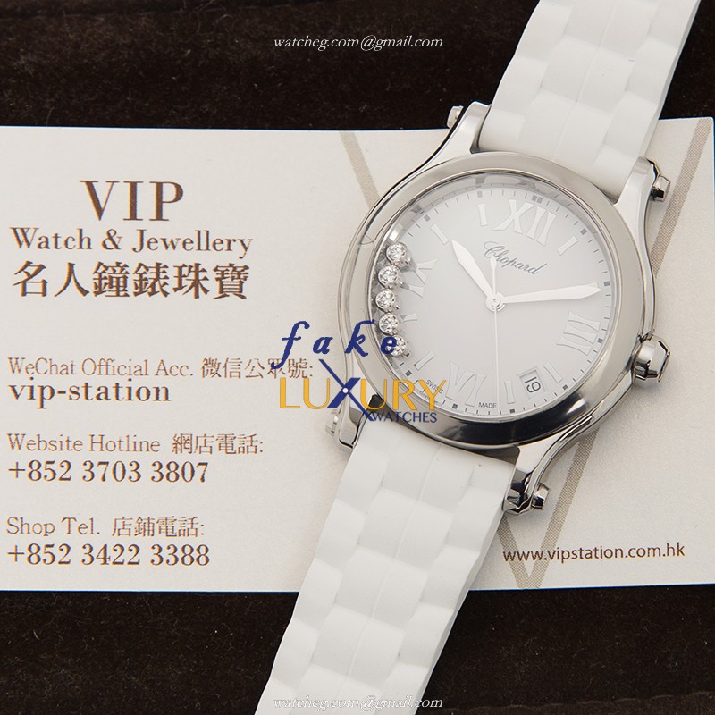 Chopard 278582-3001 Happy Sport Quartz Stainless Steel Watch, White Dial & Rubber Strap Replica - Image 5