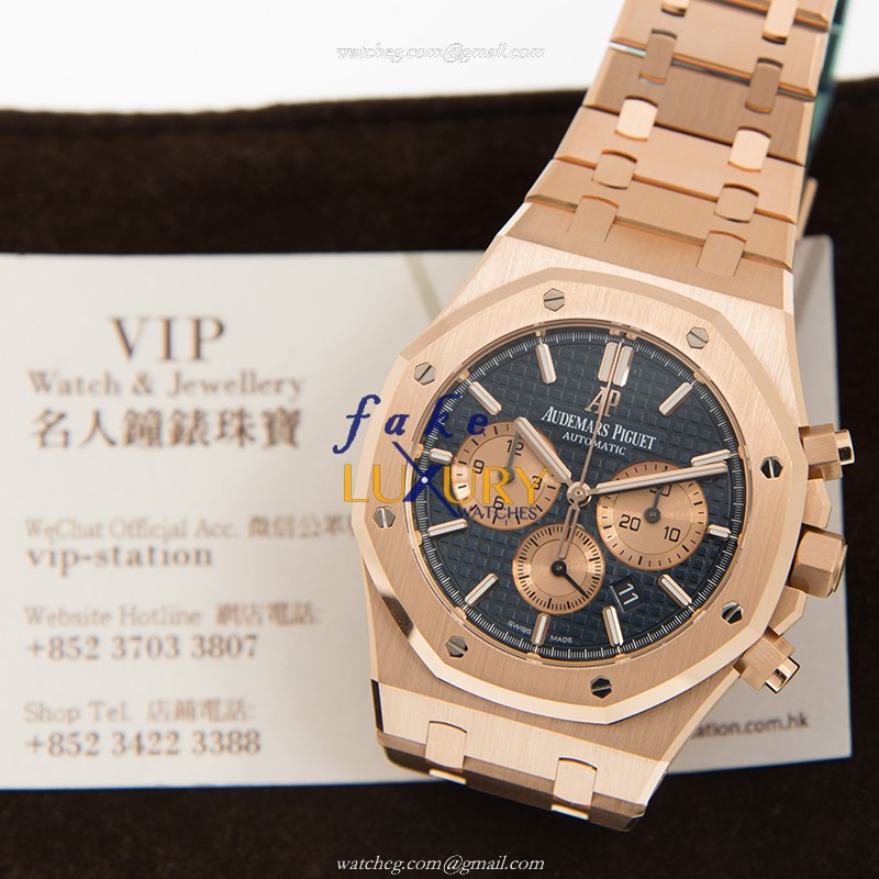 Audemars Piguet 26331OR.OO.1220OR.01 Royal Oak Replica Watch, Automatic, Blue Dial, 41mm Rose Gold - Image 5