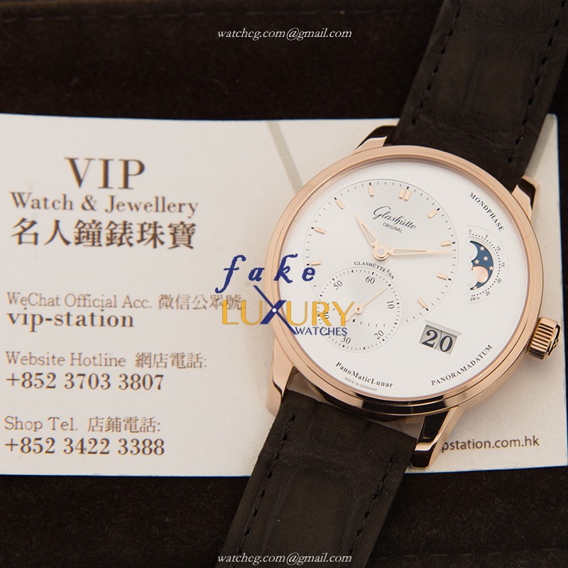 Glashutte 1-90-02-45-35-04 Replica Watch - Automatic - 18kt Rose Gold - Silver Dial - Alligator - Image 5
