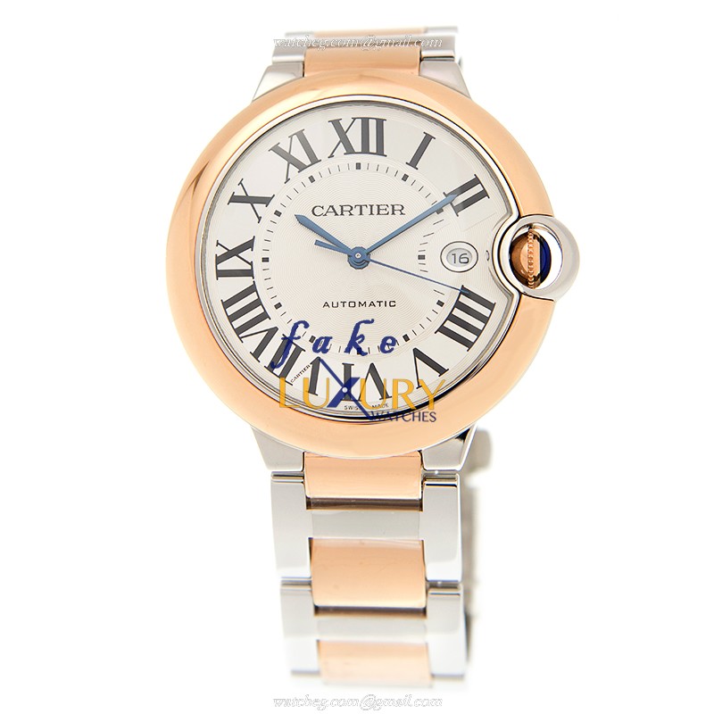 Cartier W2BB0004 BALLON BLEU Automatic 18kt Rose Gold & Steel Replica Watch, Swiss Movement, White - Image 2