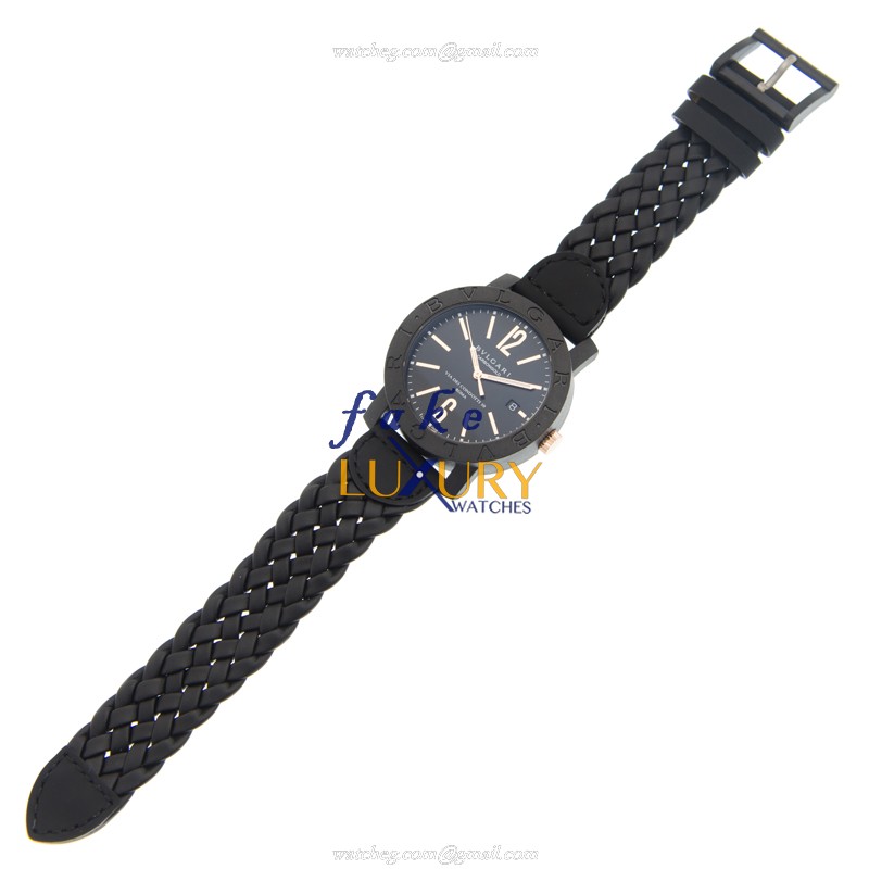 Bulgari 102632 BBP40BCGLD/N Replica Watch, 44mm Carbon Fiber Case, Automatic, Black Dial Leather - Image 2