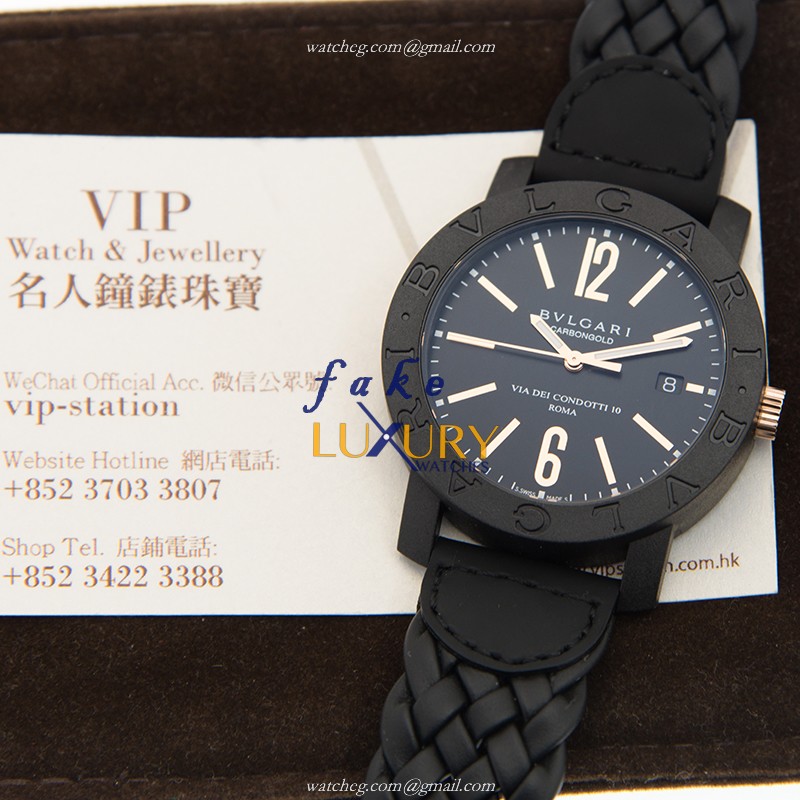 Bulgari 102632 BBP40BCGLD/N Replica Watch, 44mm Carbon Fiber Case, Automatic, Black Dial Leather - Image 5