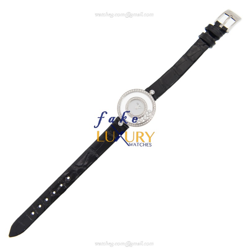 Chopard 203957-1201 Happy Diamonds Quartz 18kt White Gold Replica Watch, 25.8mm, Alligator Black - Image 2