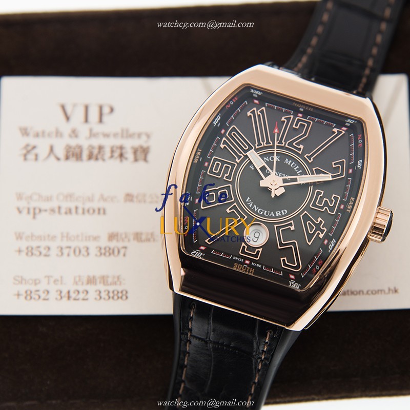 Franck Muller V 41 SC DT 5N.NR Vanguard Replica Watch, Automatic 18kt Rose Gold, Black Dial - Image 5