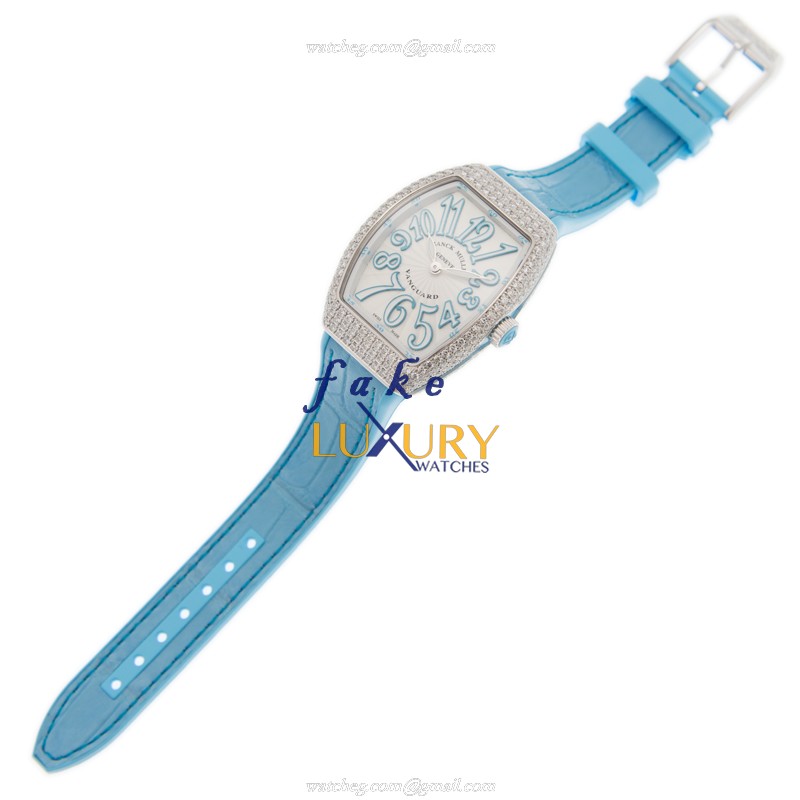 Franck Muller V 32 QZ D AC.BL VANGUARD Replica Watch, Quartz, Silver Dial, Blue Alligator Strap - Image 2