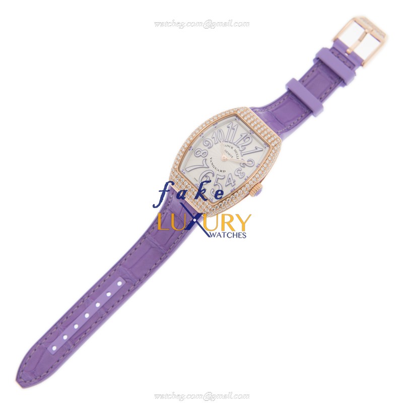 Franck Muller Vanguard V 32 QZ D 5N.VL Quartz 18kt Rose Gold Diamonds White Dial Purple Alligator - Image 2