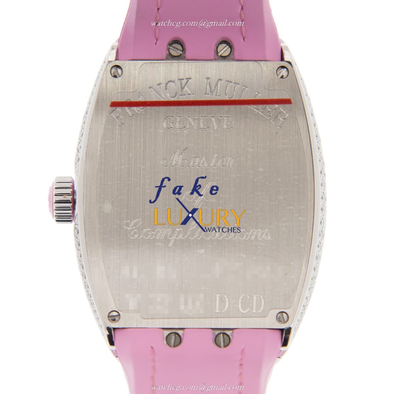 Franck Muller V 32 QZ D CD AC.RS Quartz Stainless Steel & Diamond Replica Watch - Silver Dial, Pink - Image 3