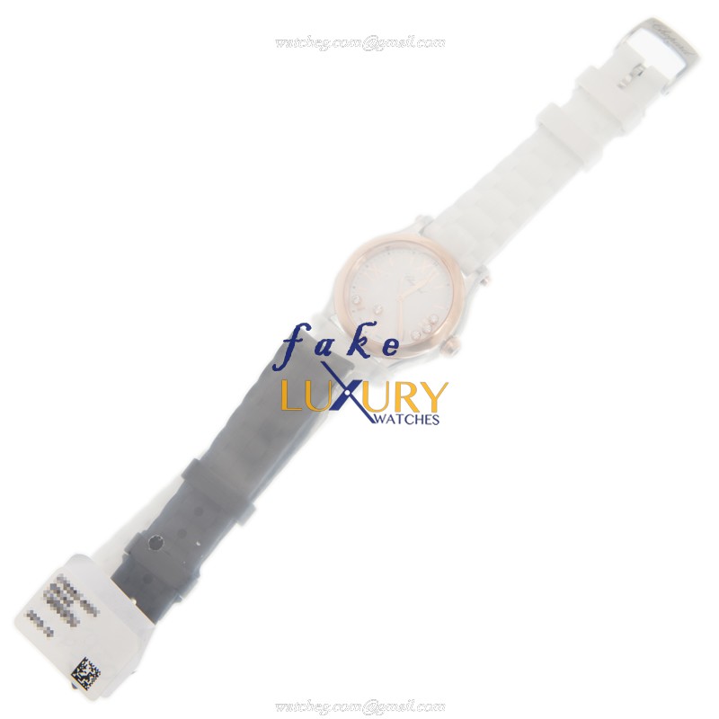 Chopard 278582-6001 Happy Sport Quartz 18kt Rose Gold Replica Watch - White Dial, Rubber Strap - Image 2