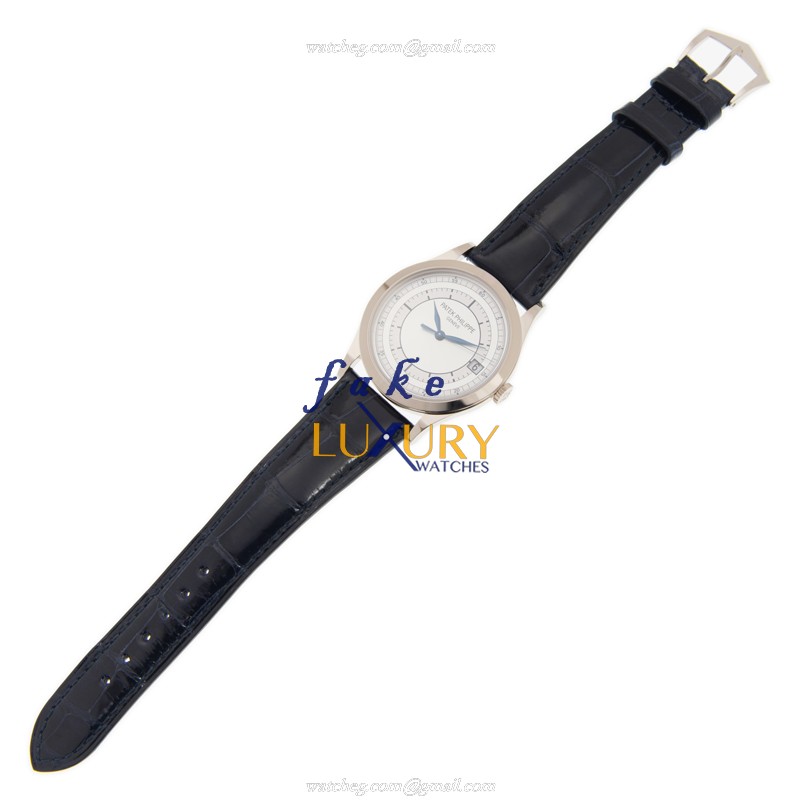 Patek Philippe 5296G-001 Calatrava 18kt White Gold Automatic Blue Strap Replica Watch - Image 2