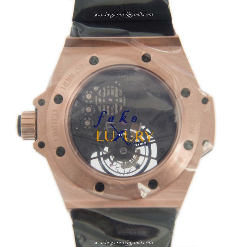 Hublot 705.OM.0007.RX Manual Wind 18kt Rose Gold Replica Watch, Swiss Movement, Black Dial & Rubber - Image 3