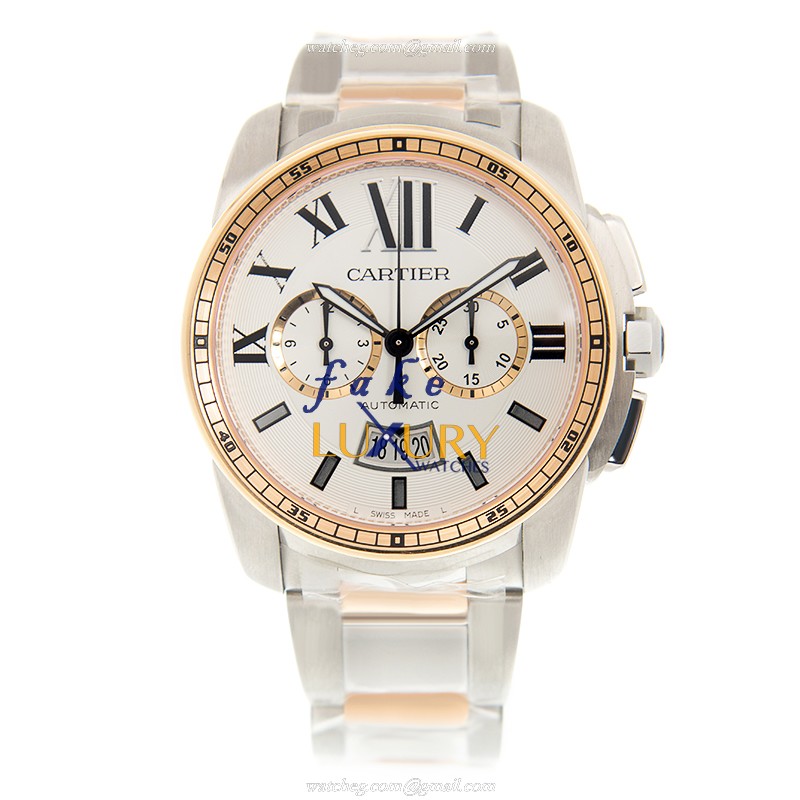 Cartier W7100042 CALIBRE DE CARTIER AUTO 18kt Rose Gold & Steel | White Dial | Silver & Gold Strap - Image 2