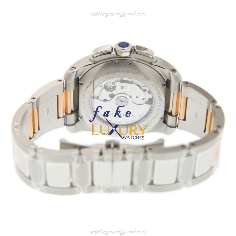Cartier W7100042 CALIBRE DE CARTIER AUTO 18kt Rose Gold & Steel | White Dial | Silver & Gold Strap - Image 4