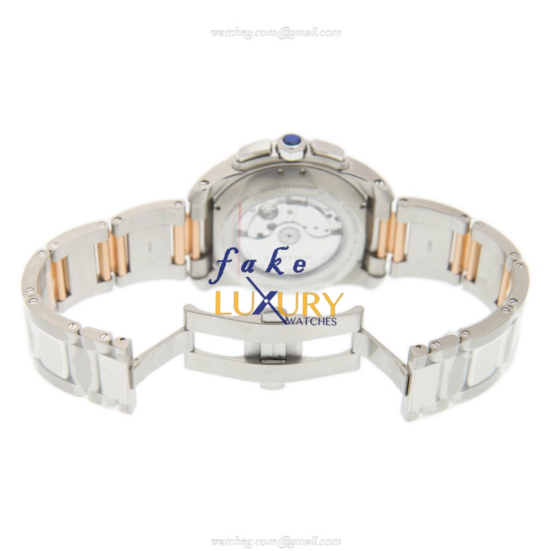 Cartier W7100042 CALIBRE DE CARTIER AUTO 18kt Rose Gold & Steel | White Dial | Silver & Gold Strap - Image 5