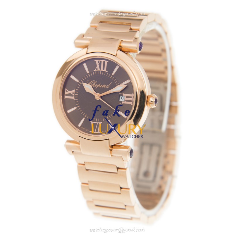 Chopard 384238-5006 IMPERIALE Quartz 18kt Rose Gold Replica Watch Brown Dial Pink Strap - Image 3