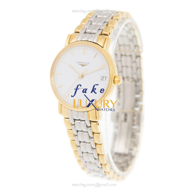 Longines L4.322.2.12.7 PRESENCE Automatic PVD Gold Replica Watch, White Dial, Silver & Gold Strap - Image 3