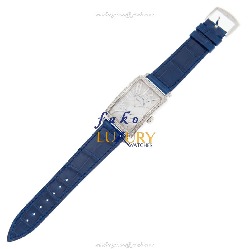 Franck Muller 952 QZ REL MOP D 1R AC Replica Watch White Mother of Pearl Dial Blue Alligator Strap - Image 2