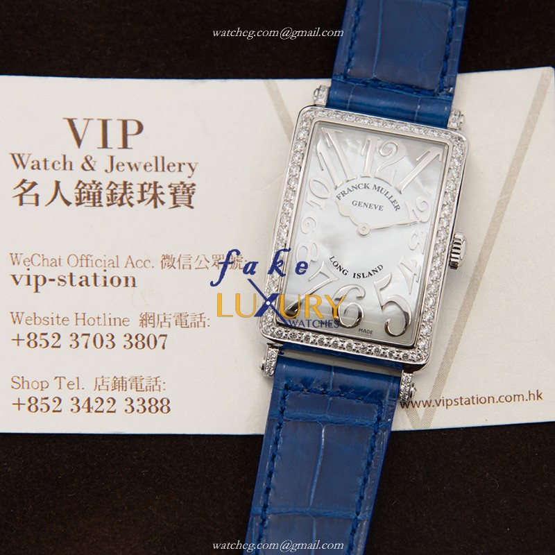 Franck Muller 952 QZ REL MOP D 1R AC Replica Watch White Mother of Pearl Dial Blue Alligator Strap - Image 5