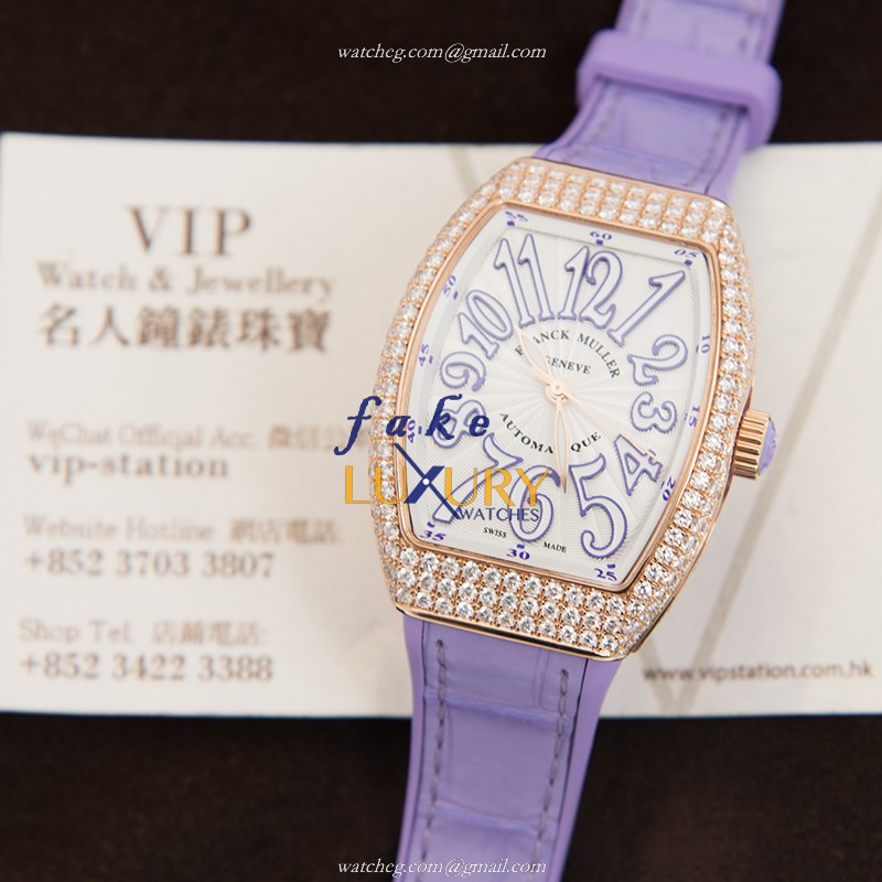 Franck Muller V 32 SC AT FO D 5N.VL Rose Gold Diamond Bezel Swiss Auto 32mm Watch Replica - Image 5