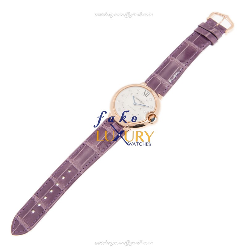 - CARTIER WJBB0010 BALLON BLEU AUTO 18KT ROSE GOLD REPLICA WATCH - WHITE DIAL, PURPLE STRAP - Image 2